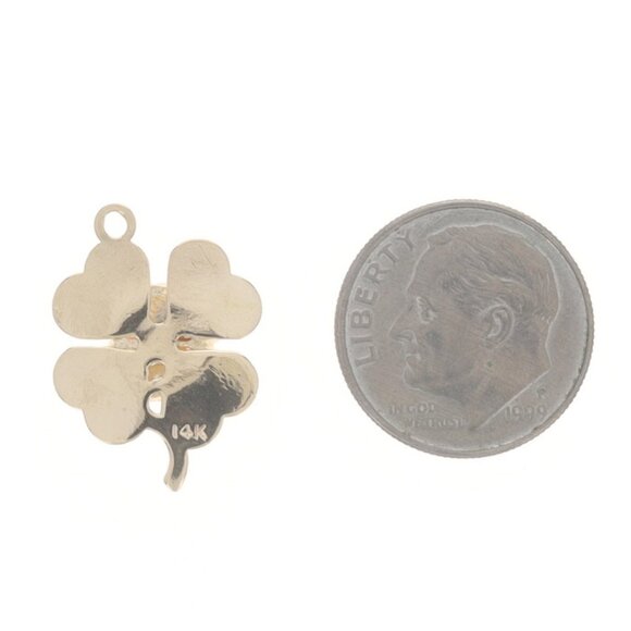 Yellow Gold Lab-Created Ruby Pearl Vintage Clover Charm - 14k Lucky Shamrock - Picture 3 of 4